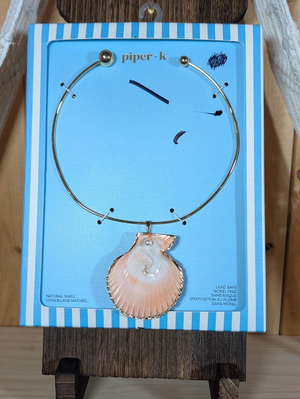 NWT Piper K Gold Natural Seashell Pearl Collar Choker Necklace Coastal
